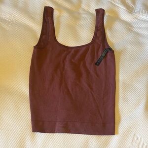 BDG Ribbed Scoop Tank Top in Deep Wine